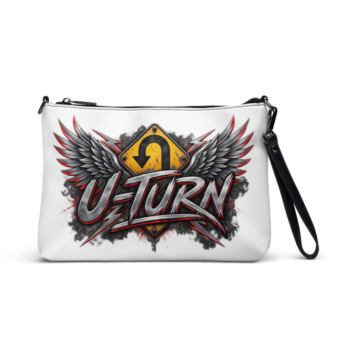 Black U-TURN all-over-print crossbody bag, front view