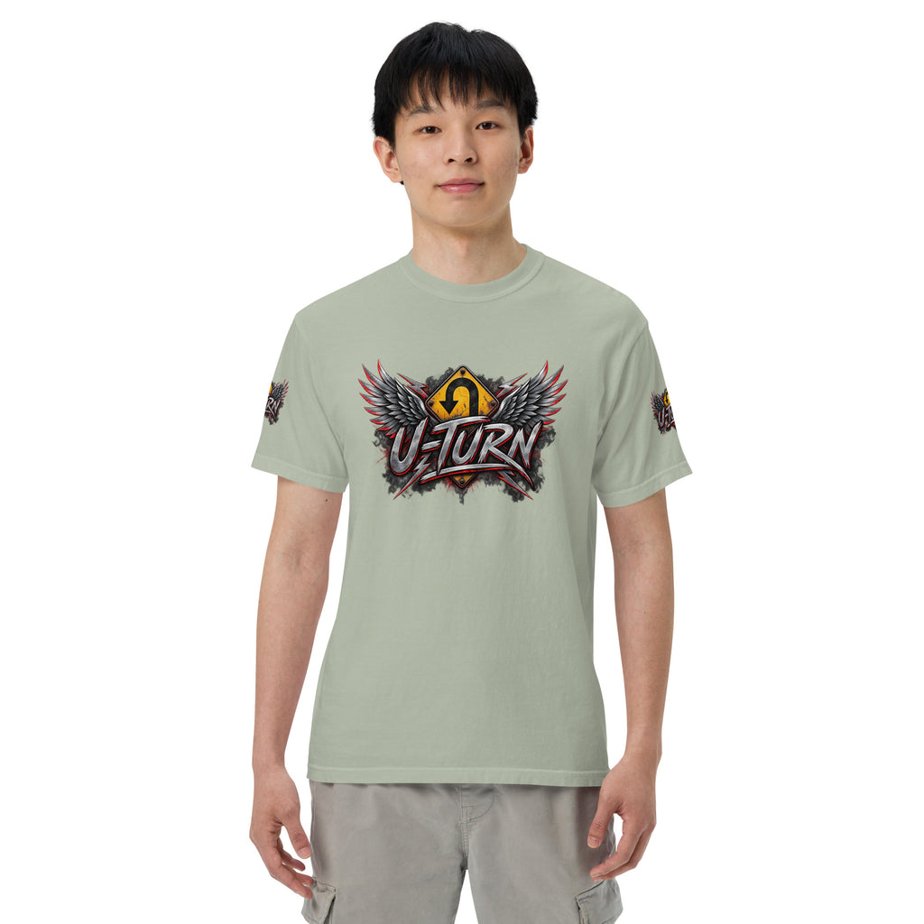 Bay U-TURN band logo garment-dyed heavyweight t-shirt, front view