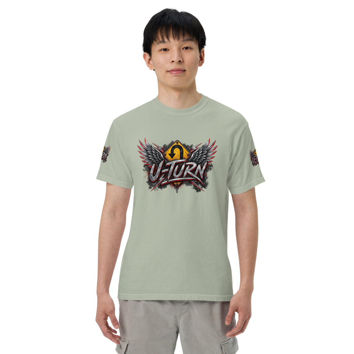 Bay U-TURN band logo garment-dyed heavyweight t-shirt, front view