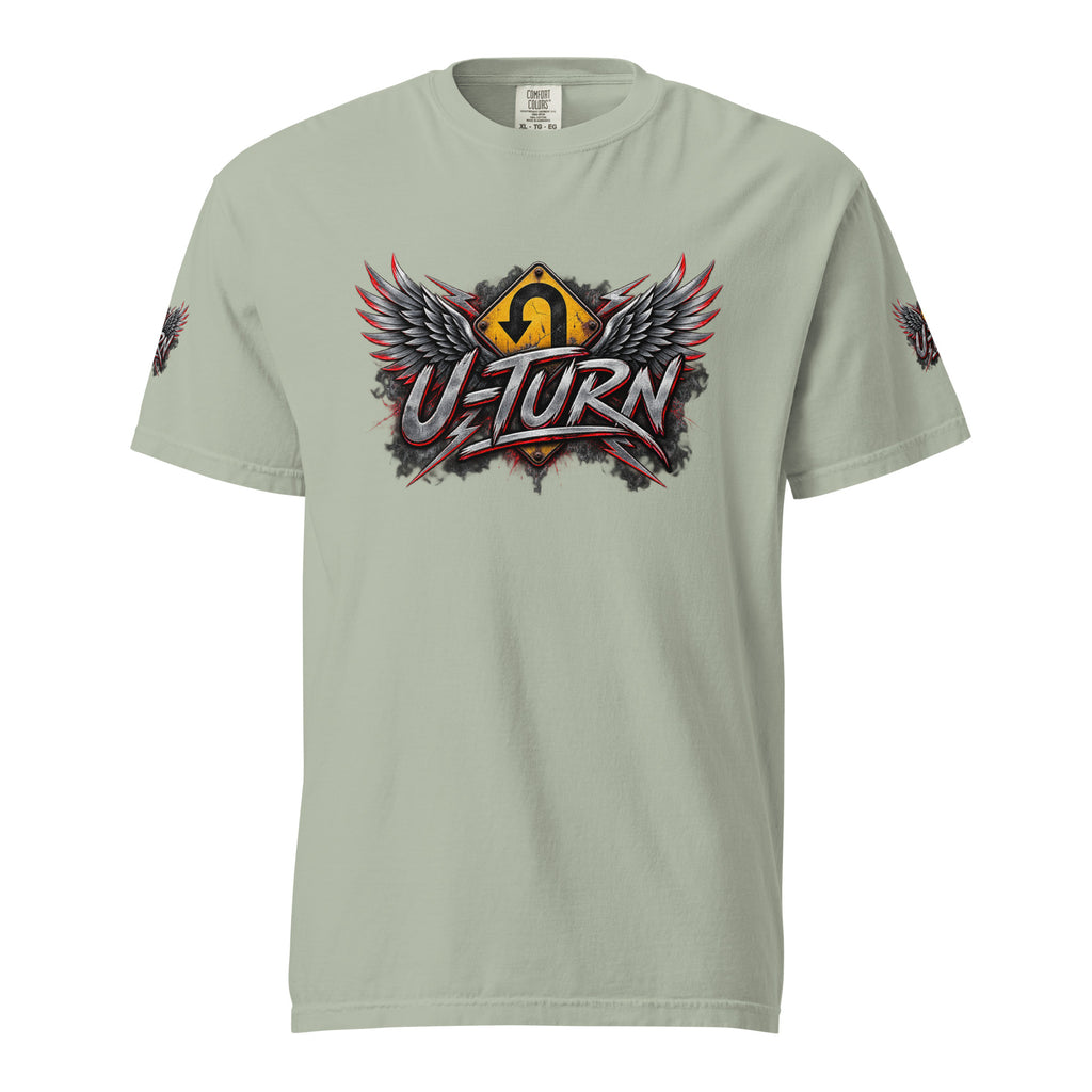 Bay U-TURN band logo garment-dyed heavyweight t-shirt, front view