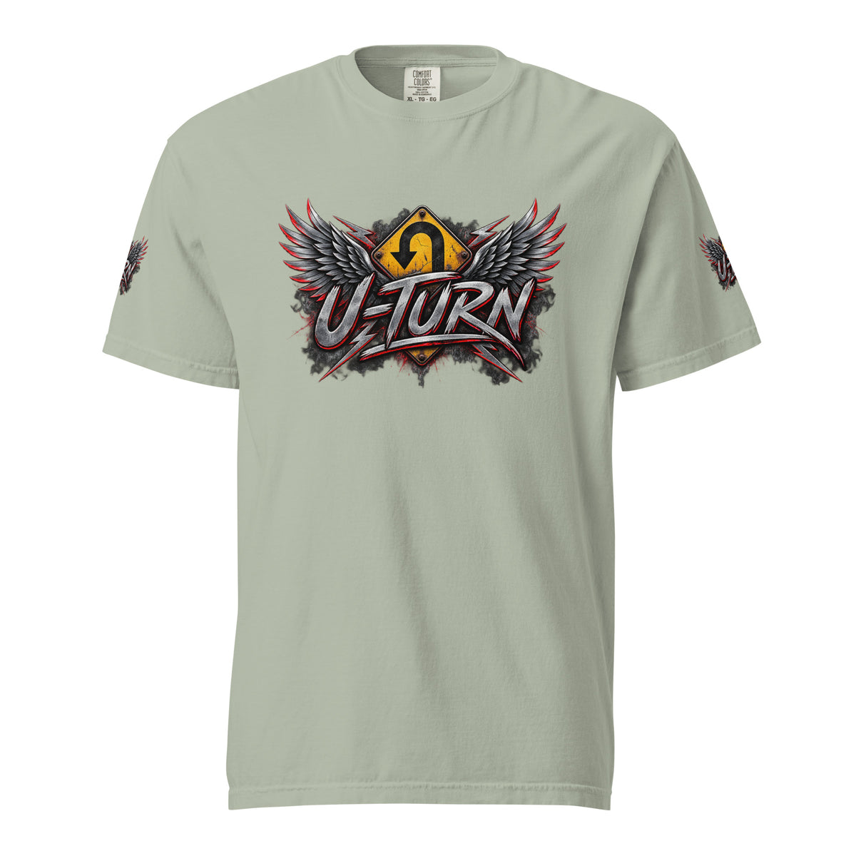 Bay U-TURN band logo garment-dyed heavyweight t-shirt, front view