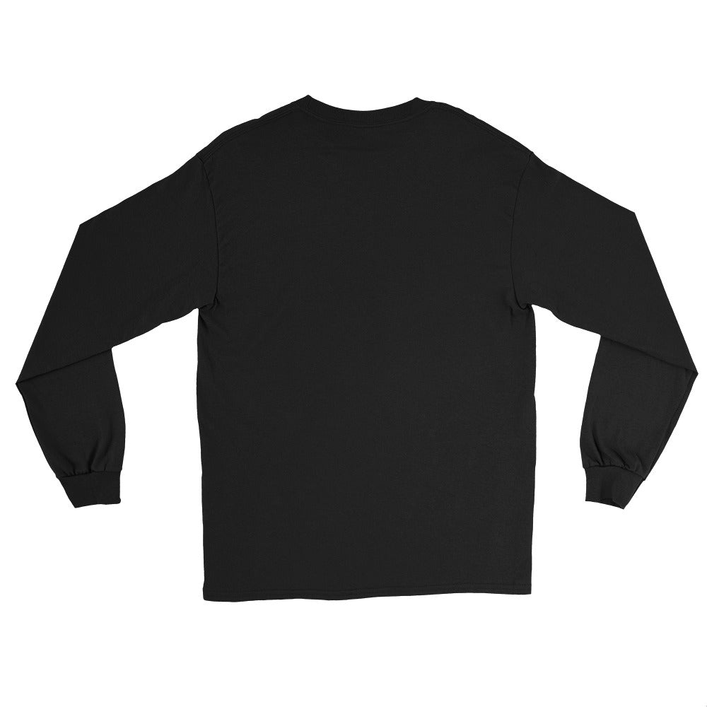 Black U-TURN band logo men's long sleeve shirt, back view