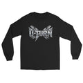 Black U-TURN band logo men's long sleeve shirt, front view